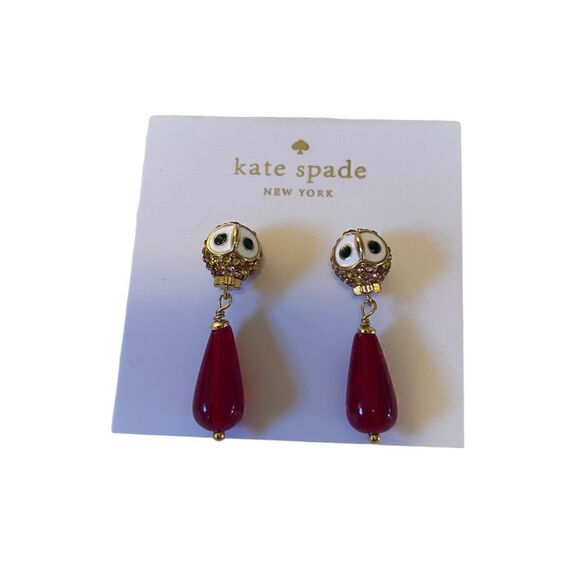 Kate spade owl drop earrings in gold pave crystals and red stone. Gorgeous! - Picture 5 of 5